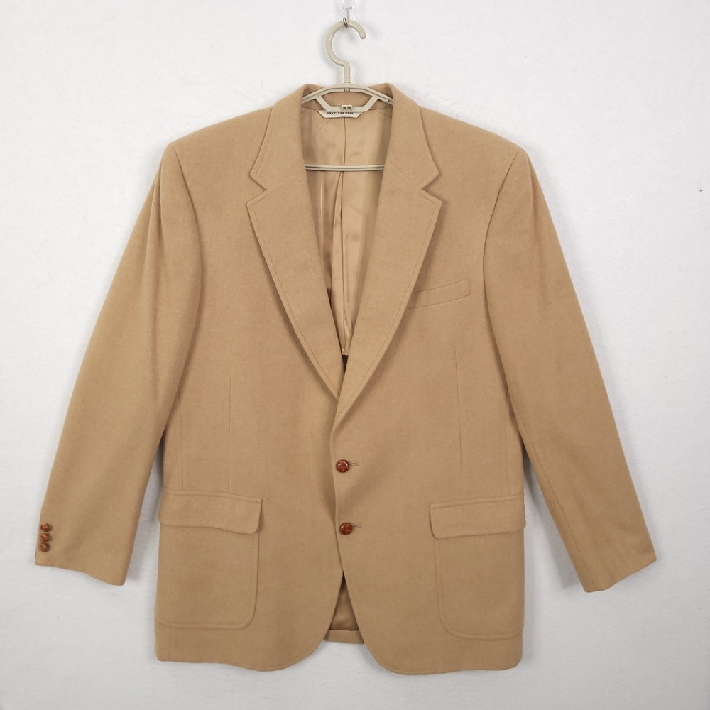 Wallachs Vintage 100% Camel Hair Sport Coat Blazer Tan Mens 44R Union USA Made